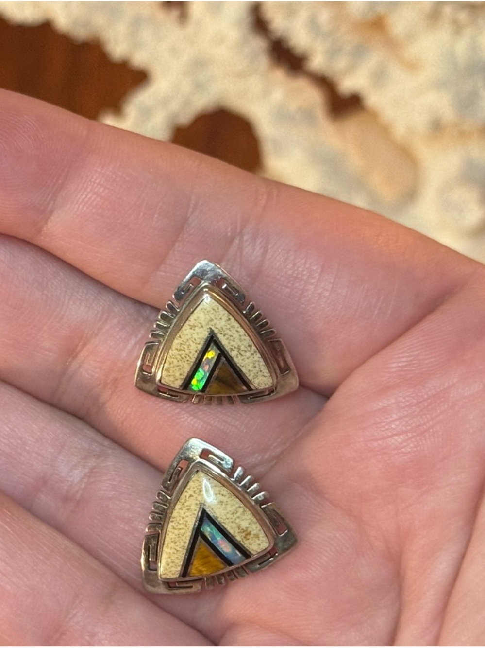 Native American Sterling VTG Inlay Earrings - Picture 15 of 16